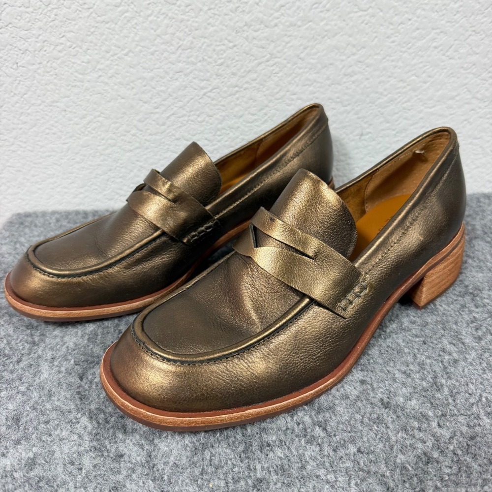 Kork-Ease Tillery Penny Loafer Women 10 M Bronze Metallic Leather Block Heel EUC